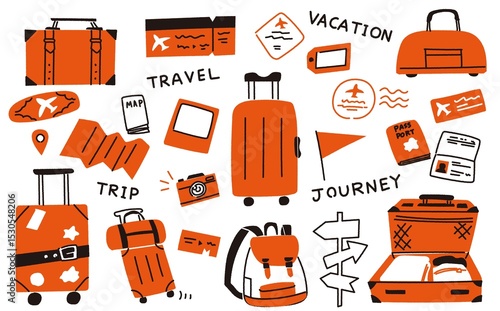 旅行グッズのかわいいイラスト素材セット