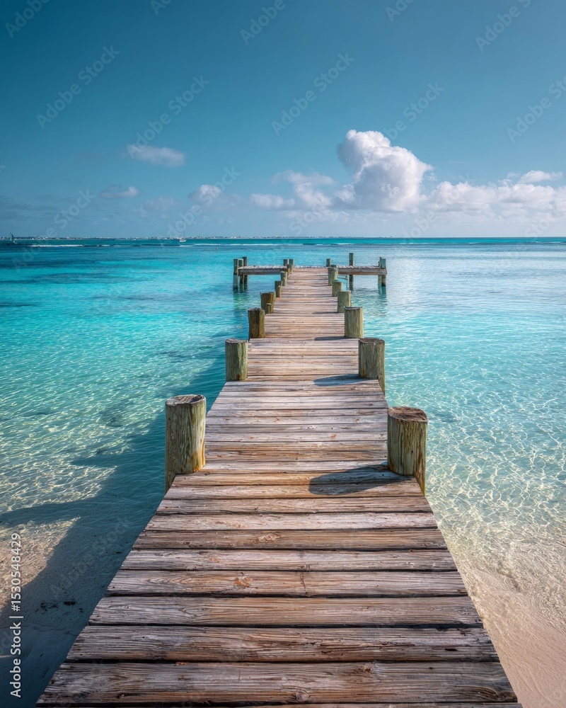 Obraz premium Tranquil Wooden Pier Extends Into Turquoise Sea