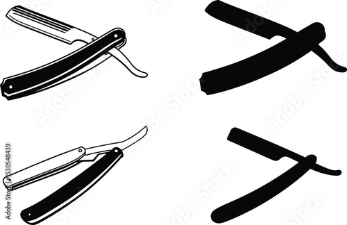 Straight Razor Silhouette Vector, Classic Barber Blade Illustration.