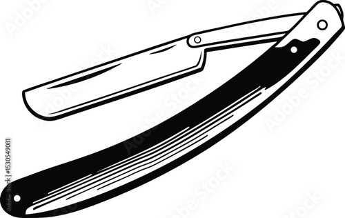 Straight Razor Silhouette Vector, Classic Barber Blade Illustration.
