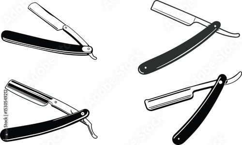 Straight Razor Silhouette Vector, Classic Barber Blade Illustration.