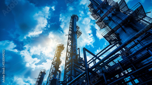 Abstract refinery silhouette with geometric shapes against gradient sky, symbolizing industrial innovation and modern energy production
﻿