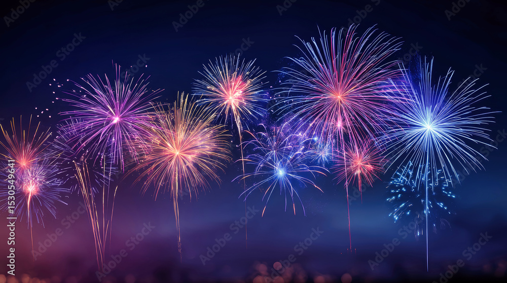 Festive fireworks illuminate the dark night sky celebrating new year's and other special events Festive fireworks illuminate the dark night sky celebrating new year's and other special events
