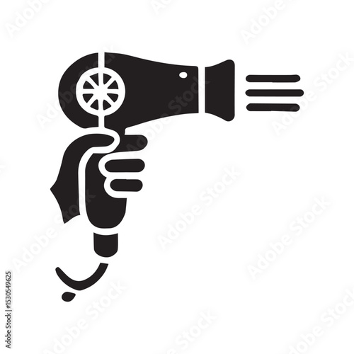 Black and white illustration of a hair dryer in hand icon or symbol design