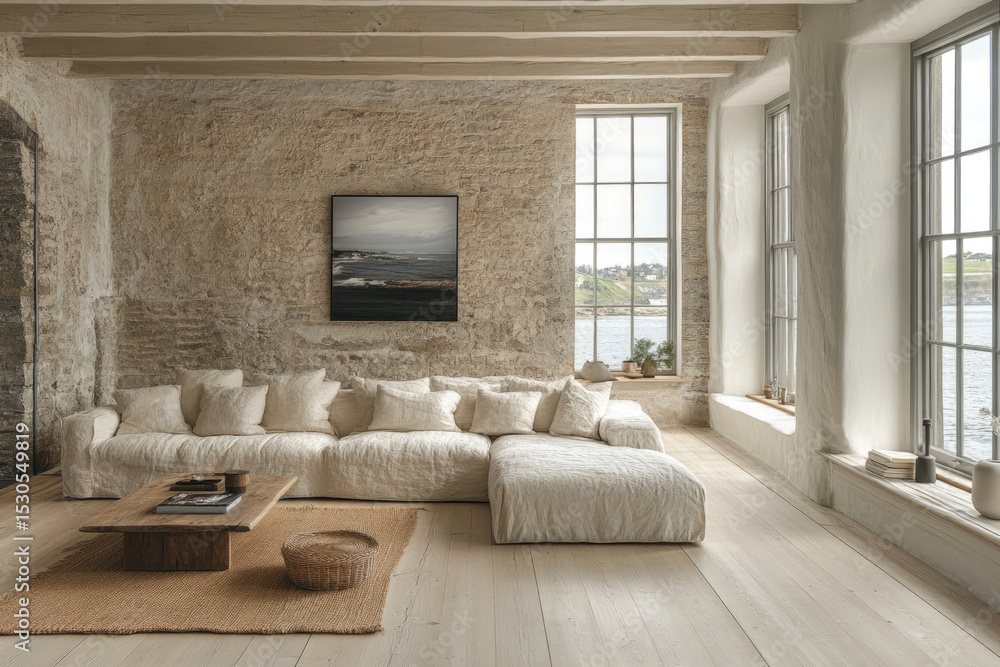 Fototapeta premium Minimalist Scandinavian Room With Warm Wooden Accents