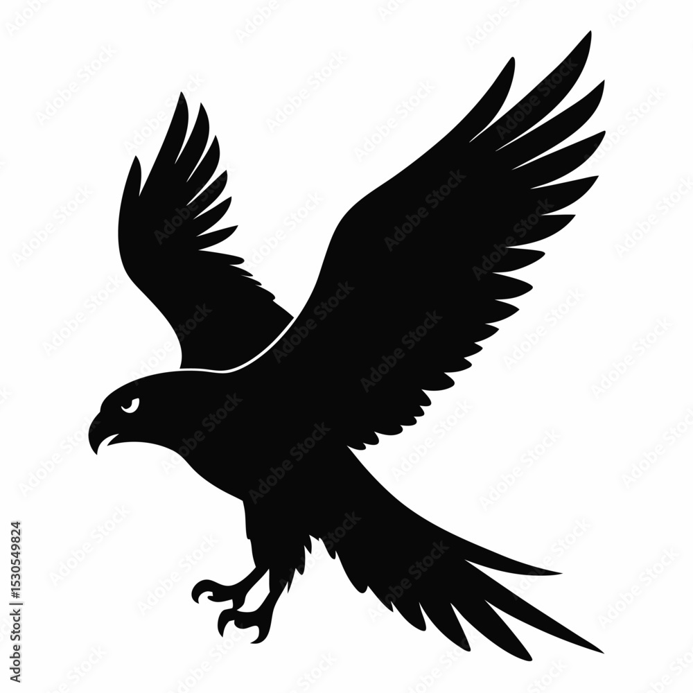 Fototapeta premium Hawk Silhouette Flying Against White Background Simple Vector Design Bird of Prey Illustration Wildlife Graphic Minimalist Art