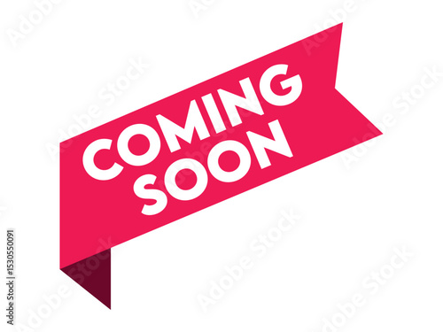 Coming soon red ribbon label banner