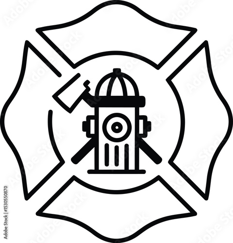  Maltese Firefighter's Cross with Hydrant and Axe Icon, Simple Fire Department Emblem AI Generative