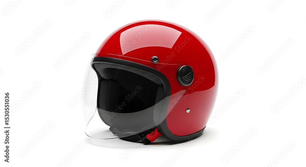 Fototapeta premium Red motorcycle helmet with visor on white background