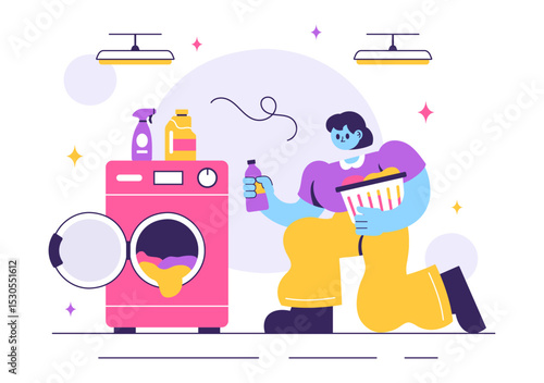 Wallpaper Mural Laundry Room Vector Illustration Featuring Washing and Drying Machines, with a Basket Filled with Dirty Clothes in a Flat Style Cartoon Background Torontodigital.ca