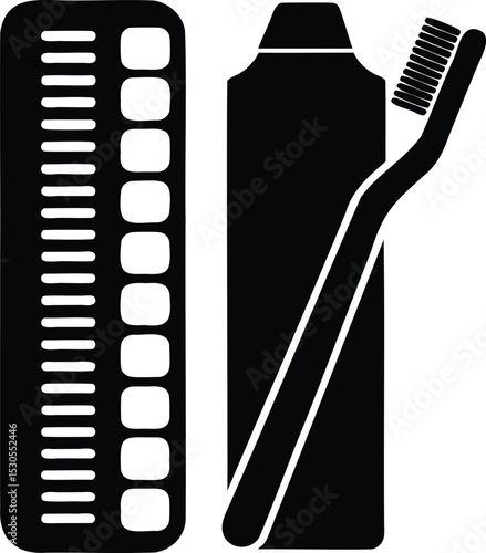 Toothbrush, Toothpaste, and Comb Icon – Hygiene Silhouette Vector Set for Bathroom Essentials, Oral Care, Grooming, and Clean Personal Routine Design