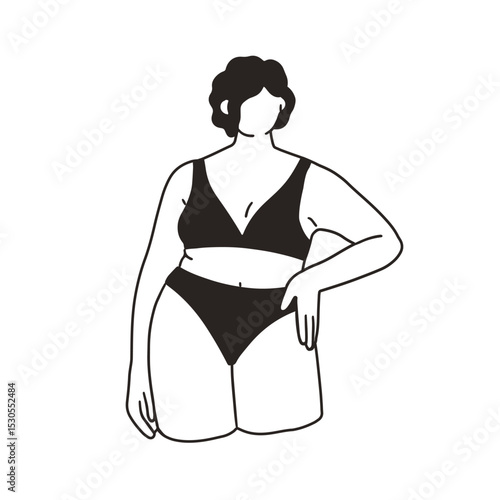 Plus-size woman in lingerie. Underwear, bra and panties on female figure. Bod...