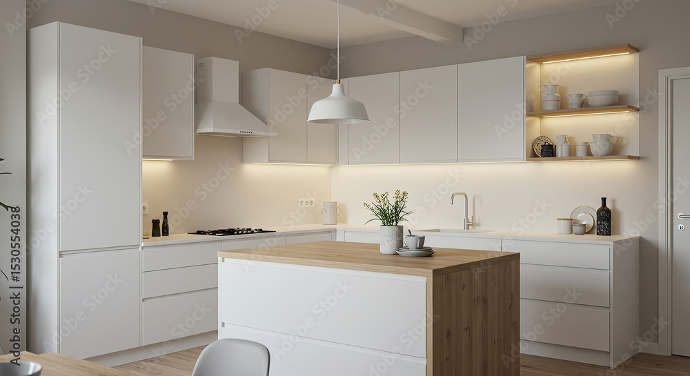 Serene Scandinavian Kitchen Interior with Natural Light and Minimalist Design Serene Scandinavian Kitchen Interior with Natural Light and Minimalist Design