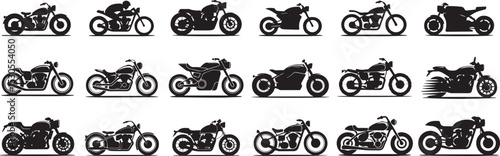 Motorcycle black outline vector silhouette icon set