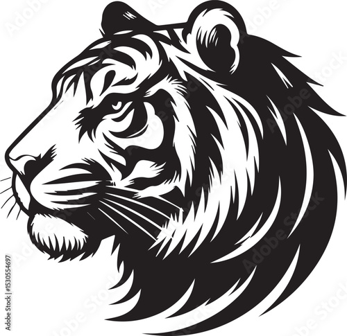 Tiger head side pose illustration black and white vector silhouette 