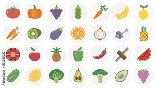 Colored Diet Icon Set on White Background

