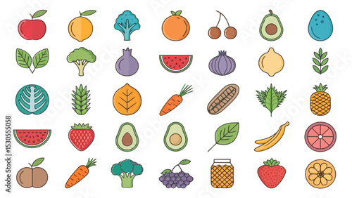 Colored Diet Icon Set on White Background

