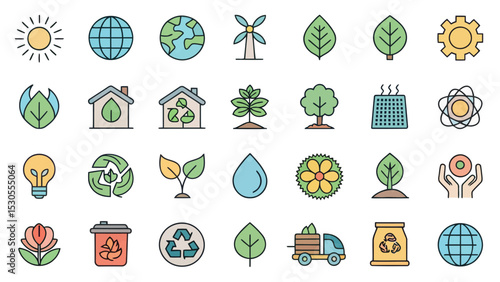 Colored Ecology Icon Set — Environment and Sustainability

