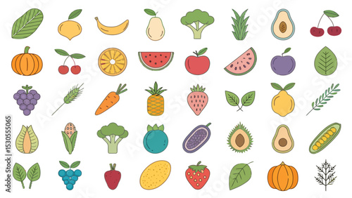 Colored Diet Icon Set on White Background

