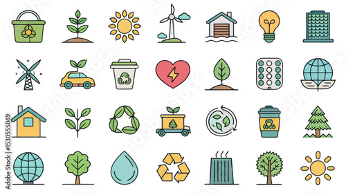 Colored Ecology Icon Set — Environment and Sustainability

