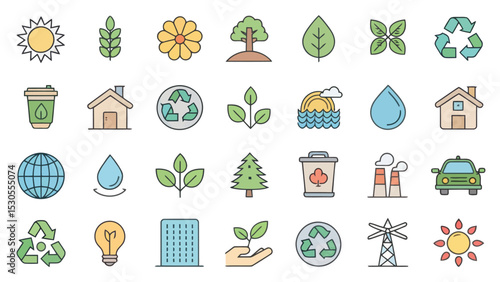 Colored Ecology Icon Set — Environment and Sustainability

