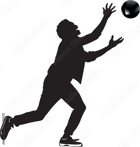 Silhouette of person catching ball isolated on white background isolated on transparent background