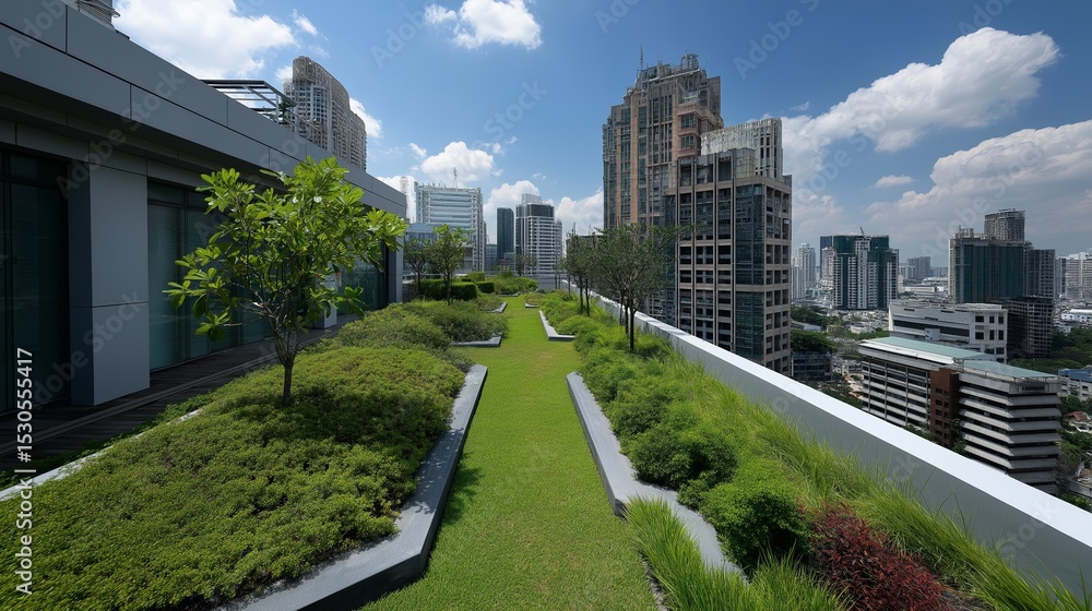 Urban cityscape features green roof garden design and landscape. AI generated Urban cityscape features green roof garden design and landscape. AI generated