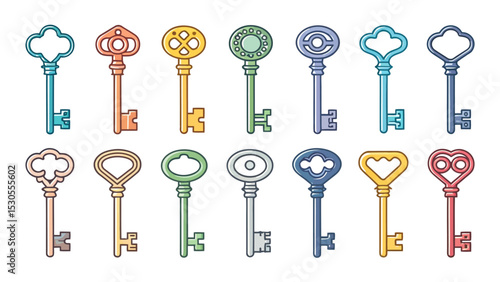 Colored Key Icon Set for Security, Access, and Privacy Concepts


