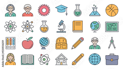 Colored Education and Science Icon Set for School and Learning Concepts

d
