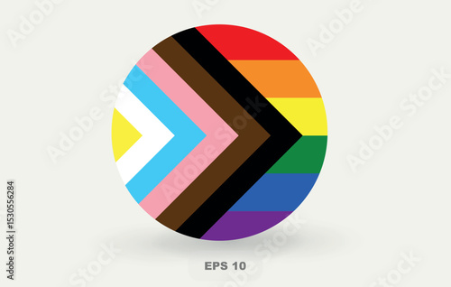 Progress Pride Flag in a Circle, Inclusive Community Symbol. Editable image. Vector graphics.