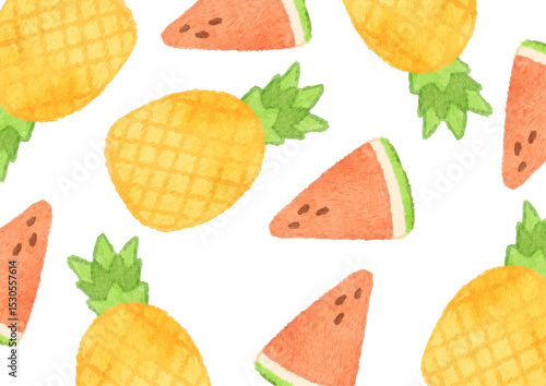 watercolor cute summer fruit background illustration 3