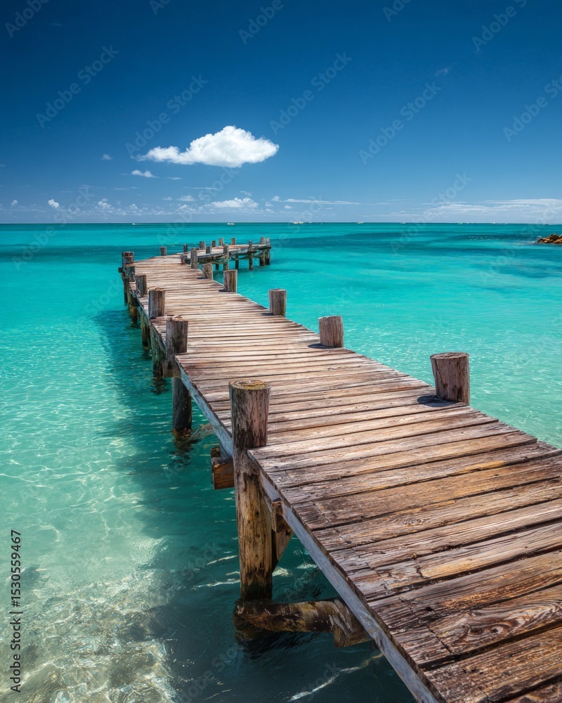 Wooden Pier Extends Into Turquoise Tropical Ocean Wooden Pier Extends Into Turquoise Tropical Ocean
