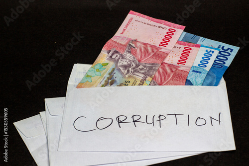 Фотография Indonesian Rupiah in 'Corruption' Labeled Envelope