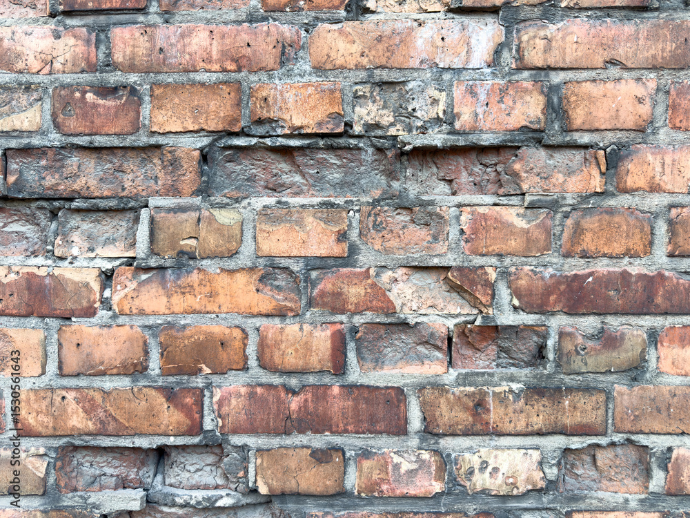 Obraz premium Old red brick wall, mur ściana z czerwonej cegły, kamienna 