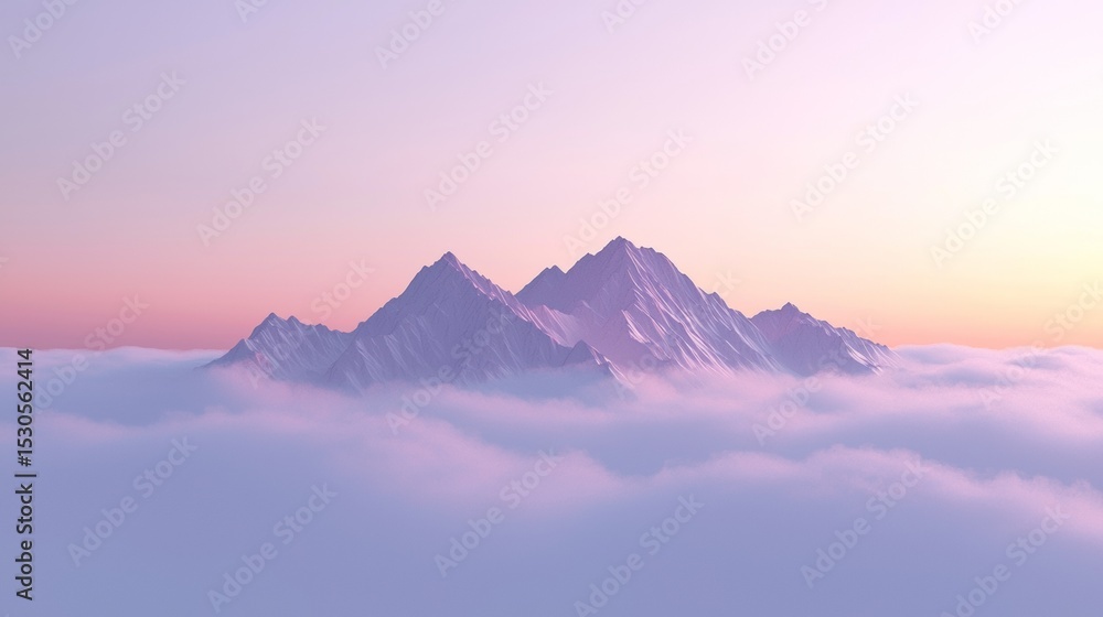 Majestic mountain peaks rise above the clouds at dawn creating a breathtaking landscape during early morning light Majestic mountain peaks rise above the clouds at dawn creating a breathtaking landscape during early morning light