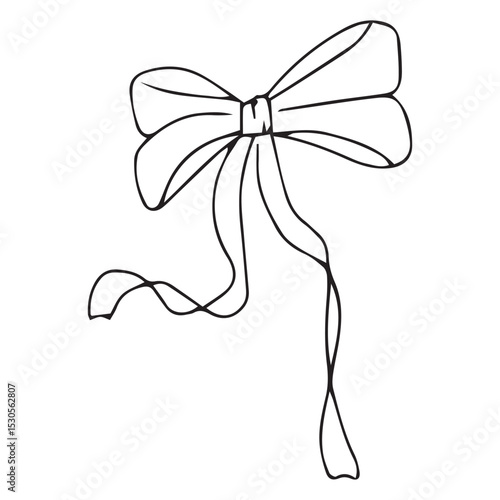 Vector isolated one single simple small ribbon bow gift decoration colorless black and white contour line easy drawing