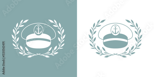 Logo nautical. Sombrero de capitán de barco con corona de laurel	