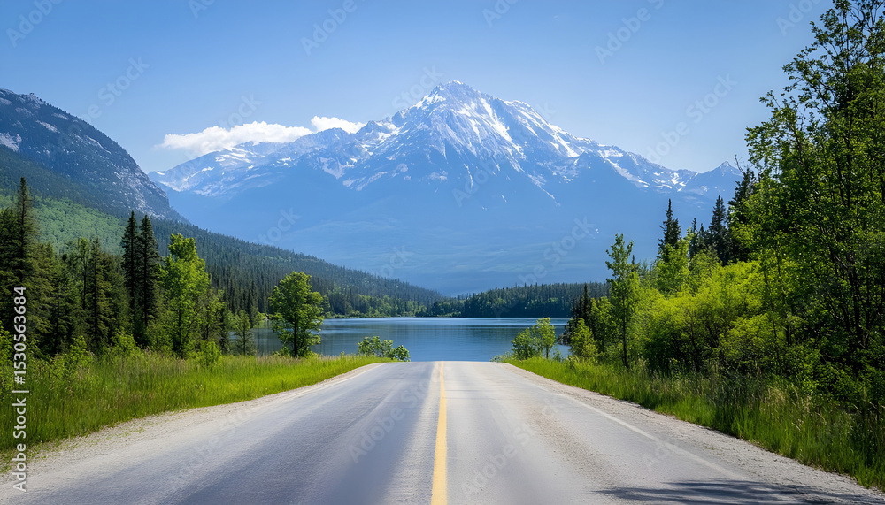 Fototapeta premium Lakeside Road with Mountain View