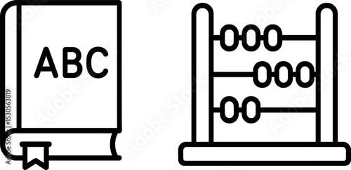 Educational symbols: abacus and book outline illustration for learning themes