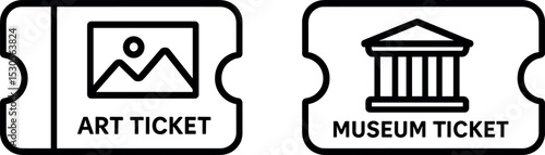 Art and museum ticket icons: simple visual symbols for culture and admission