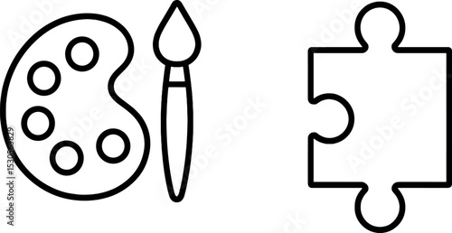 Art palette and brush with puzzle piece outline – creativity and problem solving symbols