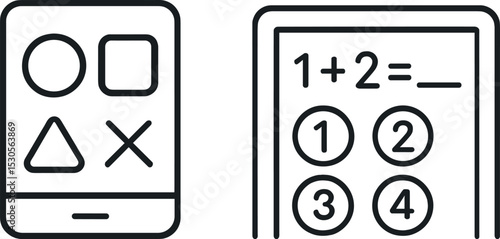 Minimalist icons of educational apps: shapes and math on screen