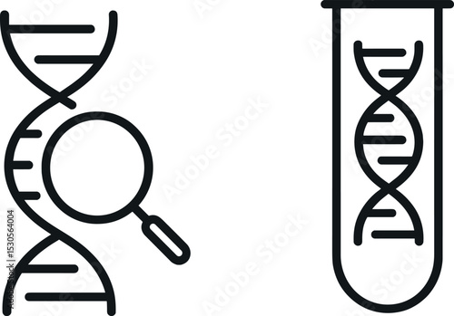 Dna research symbols with magnifying glass and test tube icon