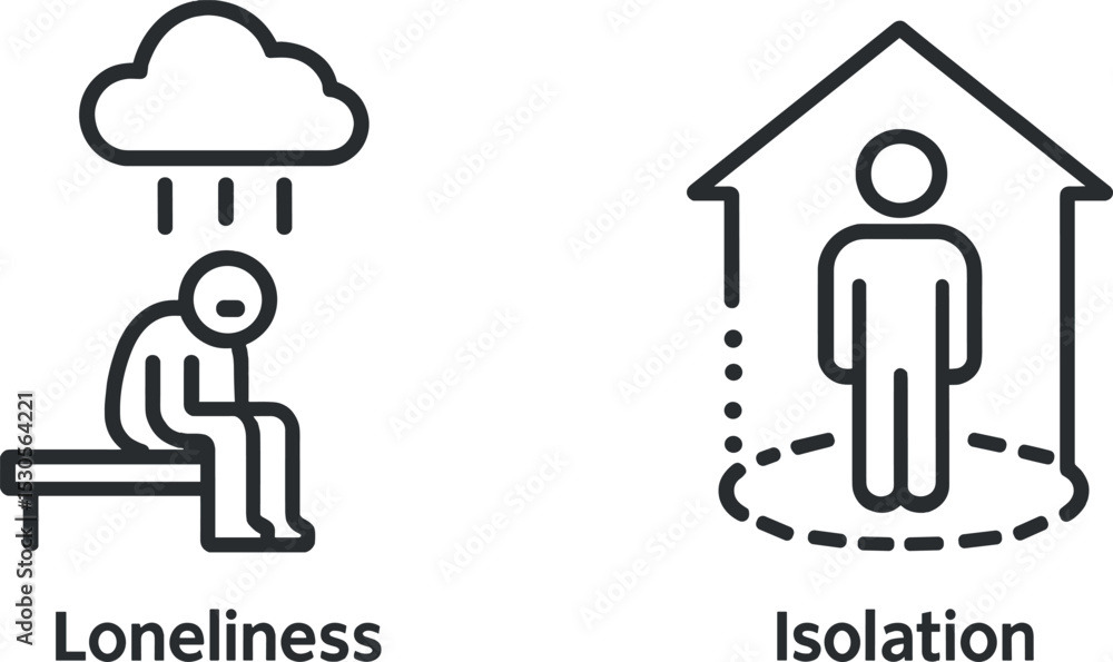 Icon set: loneliness and isolation symbols depicting human emotions Icon set: loneliness and isolation symbols depicting human emotions