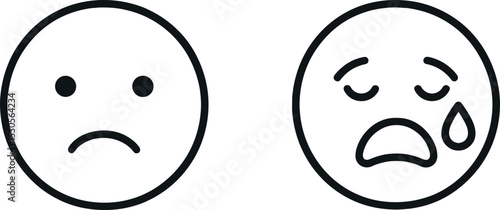 Sad and crying face icons - emoticon symbols for sadness and tears