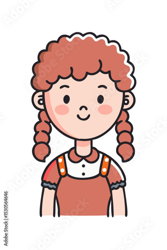 Cartoon girl with curly red pigtails smiling