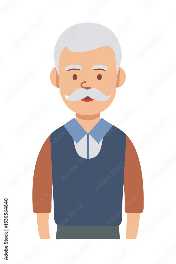 Elderly man with gray hair and mustache smiling Elderly man with gray hair and mustache smiling