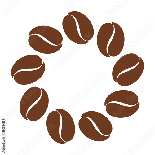Logo Coffee Shop. Grupo de frijoles de café color marrón con forma de estrella 