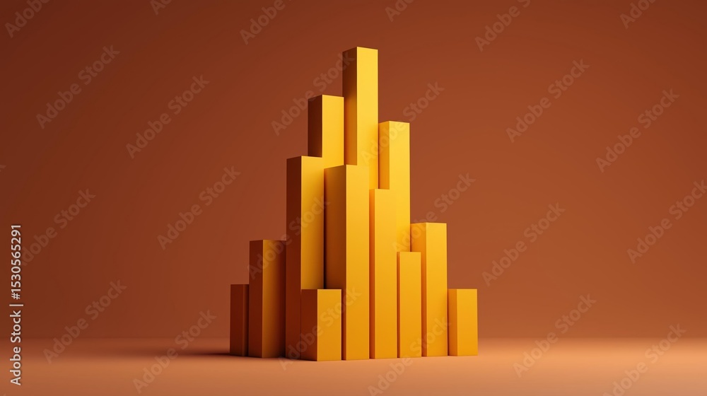 Fototapeta premium 3d rendering of a tall, cylindrical structure made up of multiple yellow bars. the bars are arranged in a vertical line, with the tallest bar at the top and the smallest at the bottom.