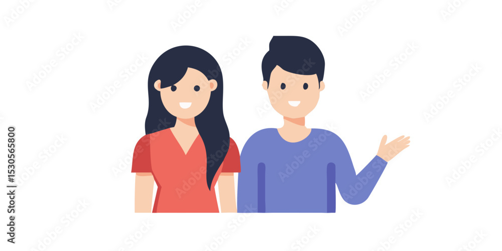 Fototapeta premium Smiling cartoon couple side by side